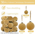 XmasExp 36PCS Velvet Christmas Ornaments Set Mixed Flocked Balls Ornaments Shatterproof Christmas Tree Decorations for Holiday,Party,Home(Light Coffee - Image 2