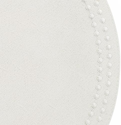 Bodrum Pearls Round Embroidered Placemats Set of 4 – 15" Elegant Table Mats for Dining, Weddings & Special Occasions, Decorative, Wipe-Clean Vinyl Placemats. Antique White/White - Image 3