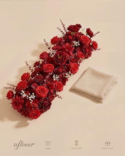 36inch Aisle Flower Garland, Red Rose and Peony, Chiffon Sheer Drape - Image 6