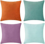 MONDAY MOOSE Decorative Throw Pillow Covers Cushion Cases, Set of 4 Soft Velvet Modern Designs, Mix and Match for Home Decor, Pillow Inserts Not Included (18x18 inch, Purple/Teal) by MondayMoose