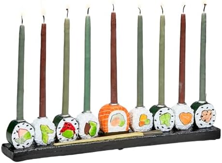Sushi Menorah By Rite Lite | Funny Hanukkah Gifts Whimsical Hand Painted Realistic Menorah! Novelty Jewish Holiday Party Favors Candle Holder Festival of Lights Jewish & Japanese Gifts 12" L by RiteLite