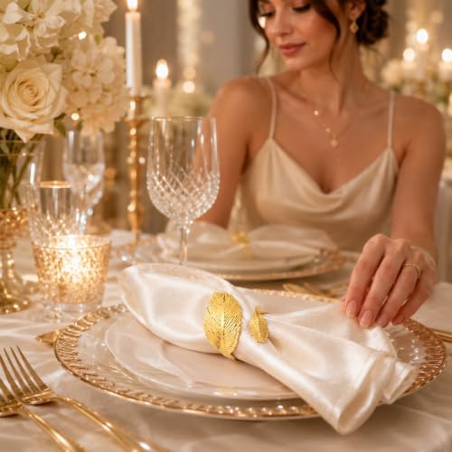 50Pcs Gold Leaf Napkin Rings Bulk Metal Napkin Holders for Wedding - Image 3