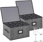 2-Pack Wine Glass Storage Box with Dividers, Hard Shell Stemware Storage by Aokeyee