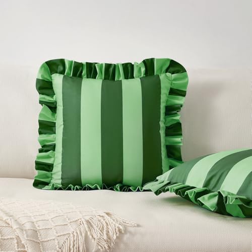 MONDAY MOOSE Decorative Throw Pillow Covers, Set of 2 Water-Resistant Striped Design with Ruffle Edge for Outdoor/Indoor Use, Pillow Inserts Not Included (22x22 inch, Green/Light Green) - Image 6
