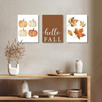 XYHYRA Vintage Fall Wall Art Set of 3, Rustic Farmhouse Seasonal with Hello Fall Sign Canvas Prints Painting, Thanksgiving Pumpkin Kitchen Wall Decor Picture for Living Room Bedroom 12x16 Inch - Image 6