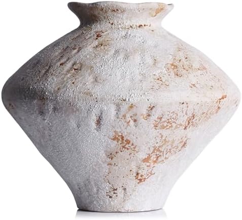 Wabi Sabi Rusty Vintage Vase, 11.4" Tall Wabi Sabi Decor Rustic Farmhouse Pottery Vase for Centerpiece, Textured Pottery Flower Vases for Home Decorative, Table, Living Room (White, Large) by QIANLING
