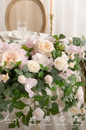 Ling's moment Pink Artificial Flower Garland Wedding Arch 9 FT - Image 3