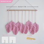 VEKALON Macrame Art Tapestry - Boho Chic Woven Wall Hanging Decor for Living Room, Modern Bohemian Feather-Shaped Decorations for Apartment, Home, and Bedroom(Pink) - Image 2