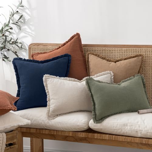 MIULEE Linen Fringe Decorative Euro Throw Pillow Covers Dark Navy 24x24 - Image 6