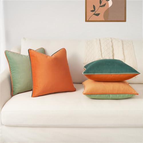 MONDAY MOOSE Decorative Throw Pillow Covers Cushion Cases, Set of 4 Soft Velvet Modern Double-Sided Designs, Mix and Match for Home Decor, Pillow Inserts Not Included (18x18 inch, Coral/Sage) - Image 5