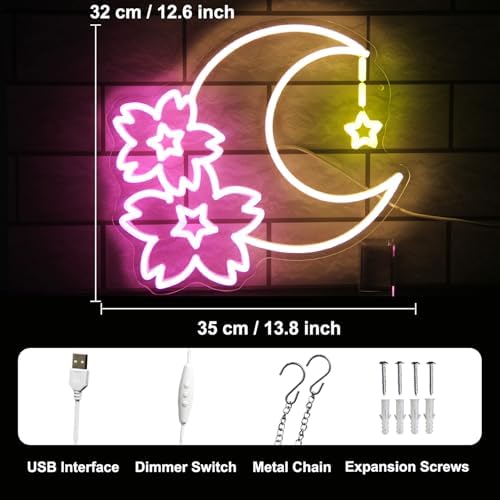 Sakura Moon Star Neon Sign Cherry Blossom Neon Light for Bedroom Dorm Decor - Image 4