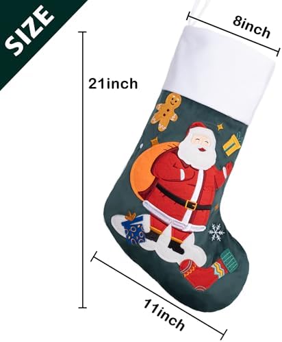 BHD BEAUTY Christmas Stocking 8 Pack White Green Red Velvet Embroidery Pattern Soft Faux Fur for Family Decorations Hanging Ornament for Xmas Holiday Party - Image 4