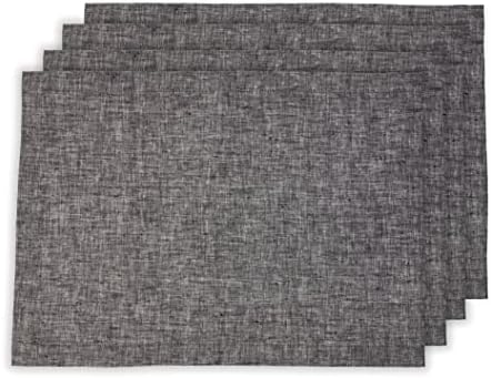 Solino Home 100% Pure Linen Placemats Black, Athena 14 x 19 in, Set of 4 by SolinoHome