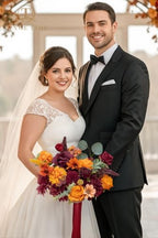TINGE TIME Fall Artificial Flower Combo, Rose Dahlia Burgundy Burnt Orange - Image 5