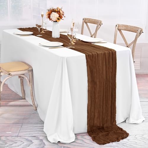 20 Pack Brown Table Runner 10Ft Cheesecloth Table Runner Boho Gauze Cheese Cloth Table Runners Romantic Long Sheer Fabric Table Runners for Wedding Party Bridal Shower - Image 4