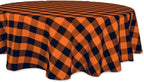 DII Halloween Tablecloth, 70 Inch Round, Orange & Black Buffalo Check Plaid by DII