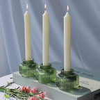 Woho Green Ribbed Taper Candle Holders Set of 8 for Christmas Party Decor - Image 5