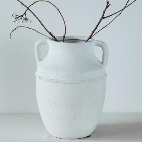 9" Vintage Ceramic Vase with Handles, Rustic Farmhouse Home Decor by LwellDwell