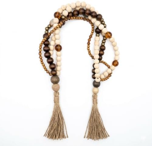 Laju Handmade Mah - 35" Wood Bead Garland - Home Jewelry with Natural Sisal Tassels & Amber Spheres - Large Boho Coffee Table Styling String by Unknown