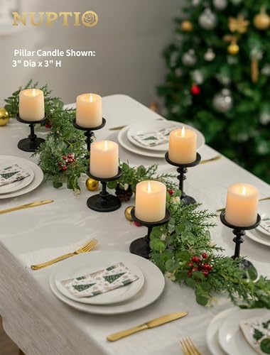 NUPTIO Pillar Candle Holder Black: Solid Cast Iron Candle Stand - Image 3
