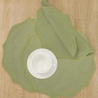 Set of 8 Cotton Linen Placemats, 15x15 Round Scalloped Cloth Table Mats, Embroidery Machine Washable, Wrinkle Resistance Fabric Place Mats for Wedding Summer Baby Shower Party Table Decor-Green - Image 7