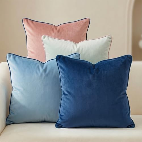 Mecatny Velvet Decorative Throw Pillow Covers 20x20 Set of 4 Blue/Pink by Mecatny