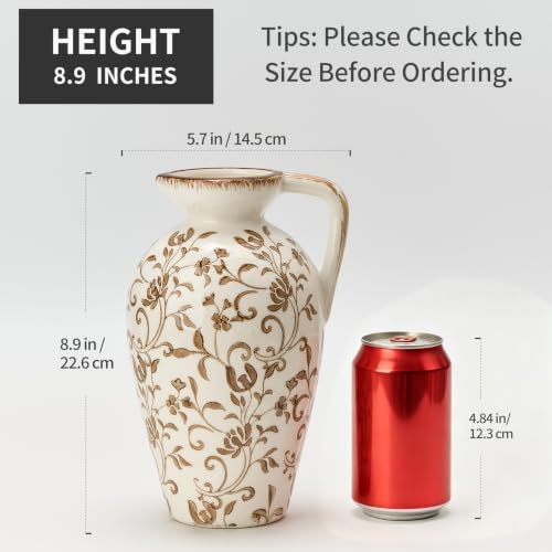 8.9 Inch Vintage Brown Chinoiserie Floral Vase, Antique Rustic Ceramic Vase for Home Decor, Living Room, Bookshelf, Office, Entryway, Garden, Chinoiserie Decor, Tuscan Decor - Image 2
