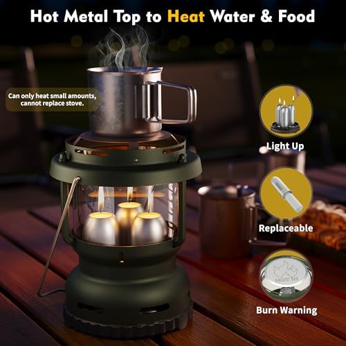 3-Wick Candle Lantern for Power Outages, 18H Emergency Light, Forest Green - Image 3