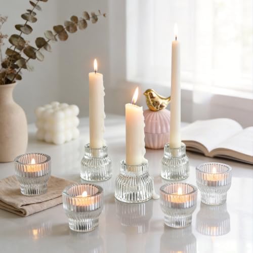 36 Pack Clear Glass Taper Candle Holders, 2-in-1 Tealight Candle Holder - Image 5