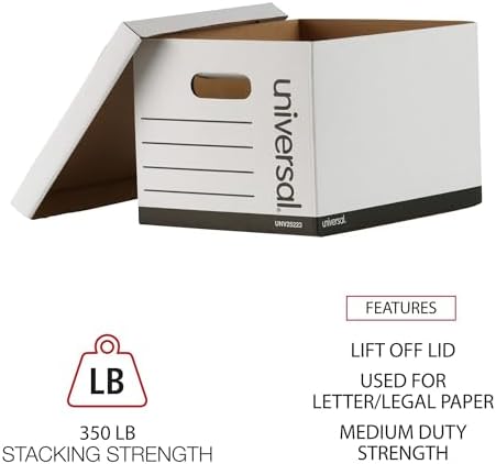 Universal Basic-Duty Economy Record Storage Boxes, 10 Pack, Letter/Legal Files, 12" x 15" x 10", White, - Image 5