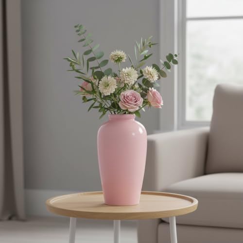 Ceramic Flower Vase - 11 Inch Large Pink Cute Vase for Centerpieces, Modern Decorative Vase for Living Room, Table, Kitchen, Shelf, Entryway, Bedroom, Mantel Decor - Image 3