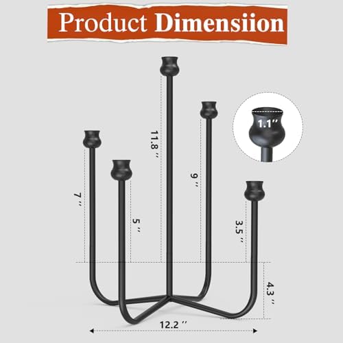 16-inch Iron Candlestick Holders, 5-Arm Taper Candle Holder - Image 2