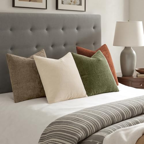 MIULEE Pack of 4 Fall Decorative Throw Pillow Covers 18x18 Inch Chenille Textured Throw Pillows Boho Farmhouse Cushion Covers Vintage Home Decor for Couch Sofa Bed Living Room，Taupe Brown Green - Image 6