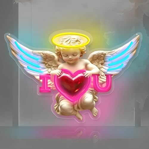Cupid Neon Sign I Love You 15.75x9.45in Romantic LED Wall Light Dimmable by DUOLIYBC