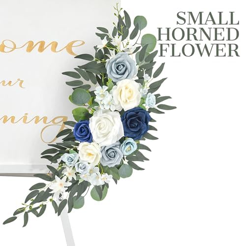 Ting's time Wedding Arch Flowers Pack of 2 Artificial Silk Large Flower Swag Welcome Sign Floral Swag Reception Backdrop Floral Decor for Fall Wedding Party Ceremony (Dusty Blue & White) - Image 5