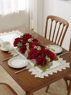 Flower Arrangement with Wooden Vase 14" Artificial Flowers in Pot - Fake Flowers Roses Peonies Hydrangeas in Wooden Vase Potted Artificial Flower Centerpieces for Table Decor Living Room - Red - Image 5