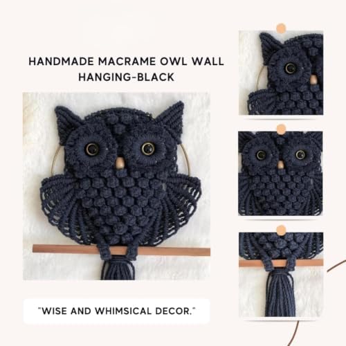 Bohemian Owl Macramé Wall Hanging Pack Of 2-12 x 23 Inch, Black - Image 3