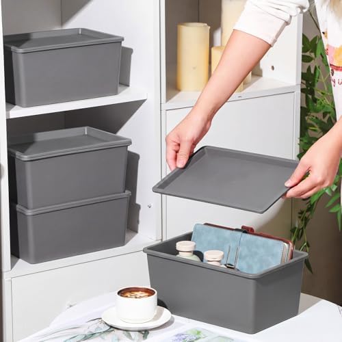 Menkxi 4 Pcs Storage Bins with Lids, Gray, Small - Image 4