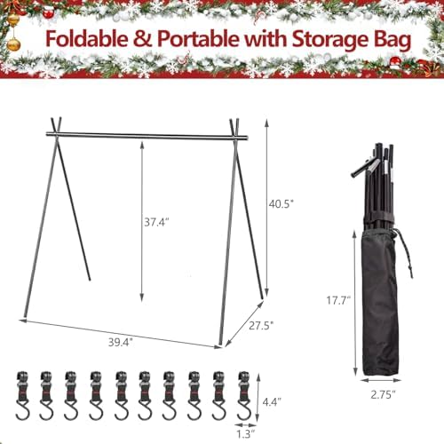 Christmas Stocking Holder Stand with 10 Hooks, Foldable FreeStanding Stocking Hangers Rack for Floor, Home, Living Room Holiday Decor - Quick Assembly Aluminium Matte Black - Image 2