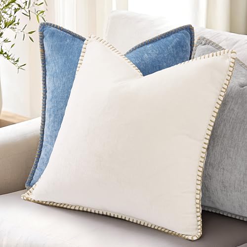 decorUhome Soft Chenille Throw Pillow Covers 22x22 Set of 2 Blue - Image 5