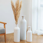 Sziqiqi White Modern Tall Floor Vase, Ribbed Metal Standing Decor, 3Pcs - Image 3