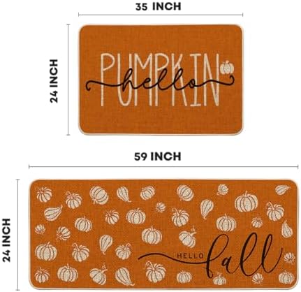 Artoid Mode Orange Hello Pumpkin Fall Kitchen Mats Set of 2-24x35+24x59 - Image 3
