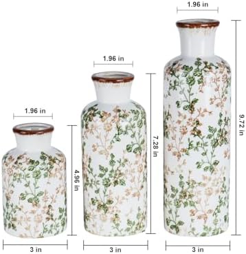Brown and Green Ceramic Vase Set of 3, Vintage Botanical Vases for Decor - Image 2