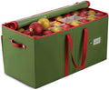 ZOBER Large Christmas Ornament Storage Box - Stores 128 3" Ornaments, With Dividers - Ornament Organizer Storage Box, Durable Christmas Containers Holder - Extra Pockets, Dual Zipper - Green by ZOBER