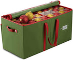 ZOBER Large Christmas Ornament Storage Box - Stores 128 3" Ornaments, With Dividers - Ornament Organizer Storage Box, Durable Christmas Containers Holder - Extra Pockets, Dual Zipper - Green by ZOBER