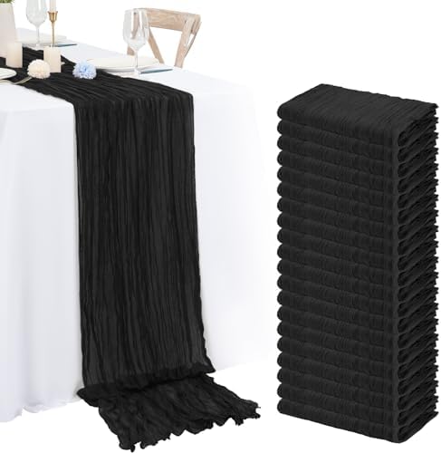 20 Pack Black Cheesecloth Table Runner 120 Inch 10FT Rustic Boho Gauze Cheese Cloth Table Runner for Wedding Party Baby Shower Thanksgiving Christmas Decoration by Lumaycens