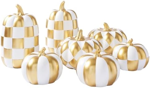 WDS WONDROUS 7PCS Fall Pumpkin Decor, Checkered Pumpkin Decoration for Home by WDSWONDROUS