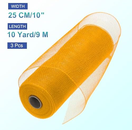 MECCANIXITY 3pcs 10 Inch Poly Burlap Mesh for Wreath, Decorative Mesh Fabric Ribbon 10 Yard for Fall Easter Christmas Flower Bow, Deep Yellow - Image 2
