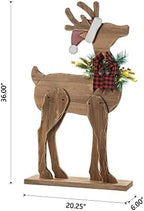 Glitzhome 36" H Lighted Wooden Christmas Chunky Reindeer Porch Sign Standing Deer Porch Decor Rustic Merry Christmas Welcome Sign Holiday Party Outdoor Indoor Xmas Decorations - Image 2