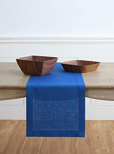 Solino Home 100% Pure Linen Table Runner Royal Blue Hemstitch, 14 x 156 in by SolinoHome